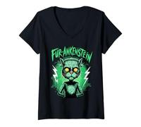 Donna Frankenstein Cat Monster Fur Ankenstein Maglietta con Collo a V