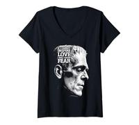 Donna Frankenstein Mary Shelley Citazione Amore Paura Mostro di Halloween Maglietta con Collo a V
