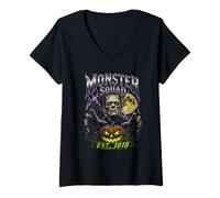 Donna Frankenstein Mostro Spettrale Luna Piena Bootleg Halloween Maglietta con Collo a V