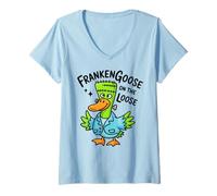 Donna Frankenstein Oca Halloween Mostro Carino FrankenGoose Maglietta con Collo a V