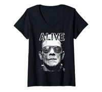 Donna Frankensteins Mostro Frankenstein Alive Pop Art Halloween Maglietta con Collo a V