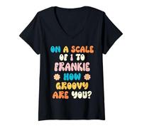 Donna Frankie Cute Retro Girls Groovy Frankie Personalized Name Maglietta con Collo a V