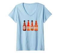 Donna Frank's RedHot Bottles of Hot Sauce Funny Maglietta con Collo a V