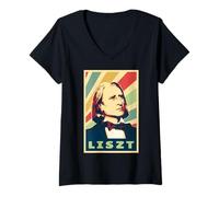 Donna Franz Liszt Colori Vintage Maglietta con Collo a V