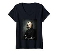 Donna Franz Liszt Compositore Pianista Maglietta con Collo a V