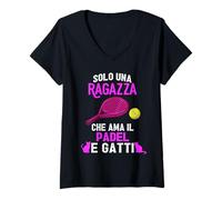 Donna Frase Divertente Solo Una Ragazza Che AMA Il Padel e Gatti Maglietta con Collo a V