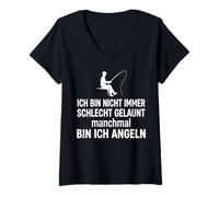 Donna Frase Tedesca Pesca ICH bin Nicht Immer schlecht gelaunt Maglietta con Collo a V