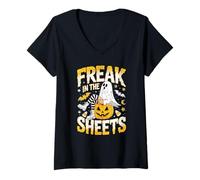 Donna Freak in The Sheets Halloween Ghost Punk Rock Zucca Maglietta con Collo a V