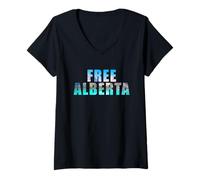 Donna Free Alberta - Independence from Canada 2026 Lake (Black) Maglietta con Collo a V