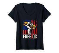 Donna Free DC Sandwich Activism USA Flag Protest Fist Humor Maglietta con Collo a V
