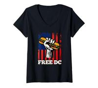 Donna Free DC Sandwich Activism USA Flag Protest Fist Humor Maglietta con Collo a V