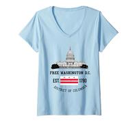 Donna Free DC Washington DC Bandiera Capitol Hill Uomini Donne Maglietta con Collo a V