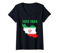 Donna Free Iran Country Map & Sun Emblem Flag Maglietta con Collo a V