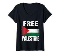 Donna Free Palestine Palestina Bandiera Free Gaza Maglietta con Collo a V