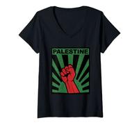 Donna Free Palestine Shirt | Propaganda-Style Palestine Fist Maglietta con Collo a V