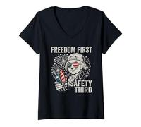Donna Freedom First Safety Terzo John Adams Divertente 4 luglio Maglietta con Collo a V