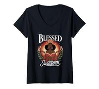 Donna Freedom & Pride Proud Black Women Blessed Juneteenth Maglietta con Collo a V