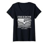 Donna Freedom Terms and Conditions May Apply American Flag Eagle Maglietta con Collo a V