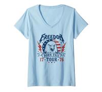 Donna Freedom Tour 1776 Retro Eagle Born Free 4th di Luglio Maglietta con Collo a V