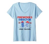 Donna Freedom US Flag 4 luglio Fireworks Director I Run You Run Maglietta con Collo a V