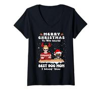 Donna French Bulldog Christmas To The World Best Dog Mom Xmas Maglietta con Collo a V