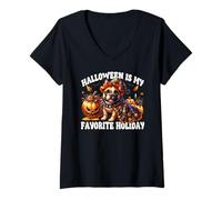 Donna French Bulldog Halloween Is My Favorite Holiday for Witches Maglietta con Collo a V