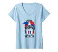 Donna French Girl French Heritage France Flag Maglietta con Collo a V