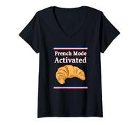 Donna French Mode Activated France Flag French Food Croissant Maglietta con Collo a V