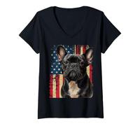 Donna Frenchie 4 luglio Cane francese bandiera USA Dov'è la zampa Maglietta con Collo a V