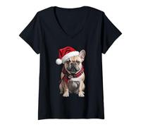 Donna Frenchie Christmas Bulldog Francese Natale Maglietta con Collo a V