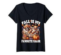 Donna Frenchie Dog Mom Saying for Women Fall Is My Favorite Color Maglietta con Collo a V