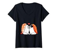 Donna Frenchie Kiss Sushi Maglietta con Collo a V