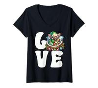 Donna Frenchie Love Christmas Vibes for Dog Mom French Bulldog Maglietta con Collo a V