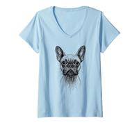 Donna Frenchies Lover Astratto Scarabocchio Scribble Art French Bulldog Maglietta con Collo a V