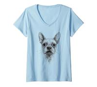 Donna Frenchies Lover Astratto Scarabocchio Scribble Art French Bulldog Maglietta con Collo a V