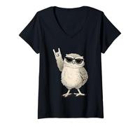 Donna Fresco Gufo con Occhiali da Sole Che Fanno Segno Maglietta con Collo a V