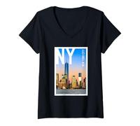 Donna Fresco Skyline di New York City, camminando nelle Strade di New York City Maglietta con Collo a V