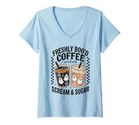 Donna Freshly Boo'd Coffee Scream And Sugar Halloween Graphic Maglietta con Collo a V