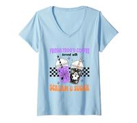 Donna Freshlyboo'd - Camicia da caffè con Scritta Scream And Sugar Spooky Cups Maglietta con Collo a V
