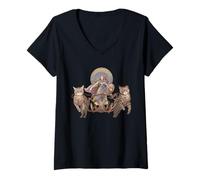 Donna Freya Guidando Il Suo Carro Gatto Maglietta con Collo a V