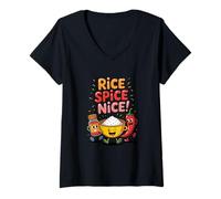 Donna Fried Rice Spice Nice Hot Rice Maglietta con Collo a V