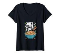 Donna Fried Rice Spice Nice Hot Rice Maglietta con Collo a V