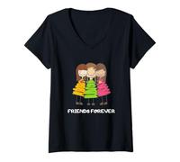 Donna Friends Forever Three Funny Girls Together Forever Maglietta con Collo a V