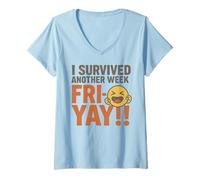 Donna Friyay I Survived Another Week - Weekend Sarcastico Divertente Maglietta con Collo a V