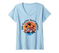 Donna Frizione a Gas Ripetizione del Cambio Hotrod Car Cartoon Design Distressed Maglietta con Collo a V