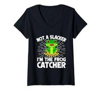 Donna Frog Catcher Not A Slacker Frog Maglietta con Collo a V