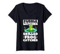 Donna Frog Catcher Puddle Watcher Skilled Frog Maglietta con Collo a V
