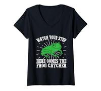 Donna Frog Catcher Watch Your Step Frog Maglietta con Collo a V