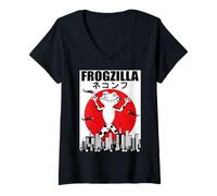 Donna Frog Lover Frogzilla Pet Frog Amphibian Maglietta con Collo a V