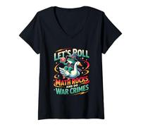 Donna Frog Riding Goose Let's Roll Matematica Rocce E Fare Crimini di Guerra Maglietta con Collo a V